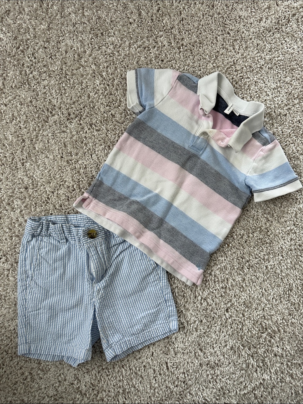 Janie and Jack Pastel Stripe Polo and Light Blue Striped Shorts